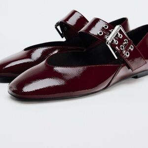 Brand new, never worn burgundy Mary Jane flats with embellished buckle